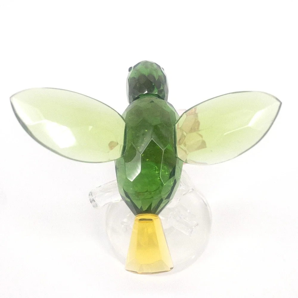 Sorelle Crystal Green Hummingbird Figurine Pink Flower Rare Signed 4 -3/4